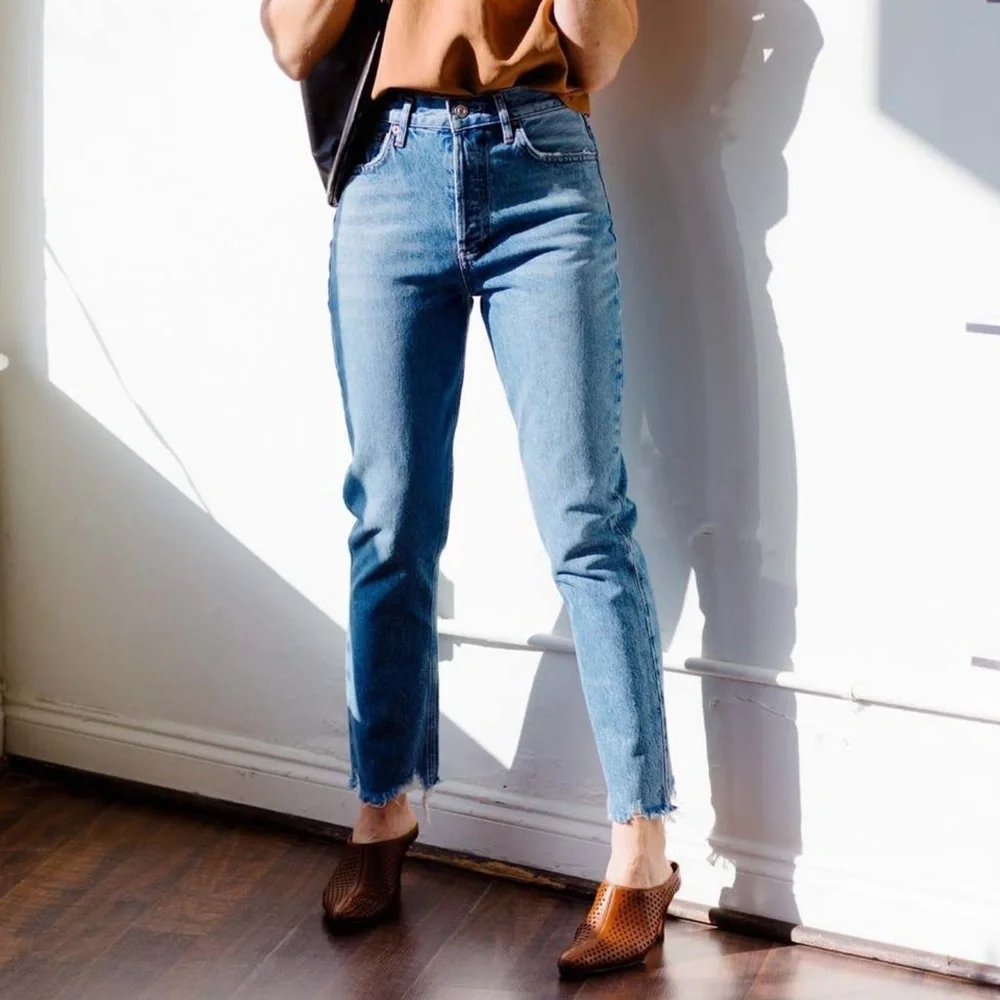 ✨NWT✨ AGOLDE Riley High Rise Slim Straight Crop Jean in Haven Blue Sz 30 - Picture 8 of 12
